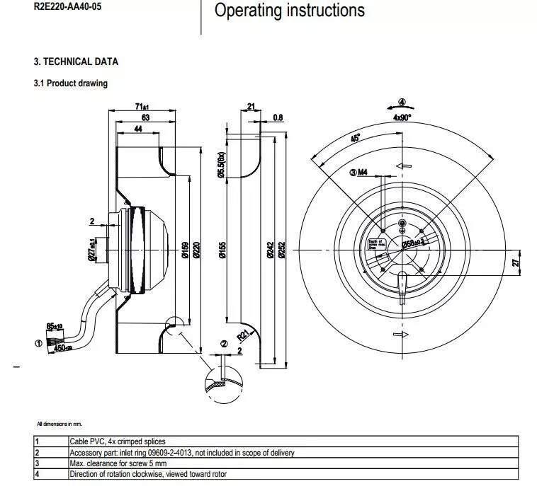 R2E220-AA40-05 Centrifugal fan AC230V 0.40A 90W Control Cabinet Fan - Image 6