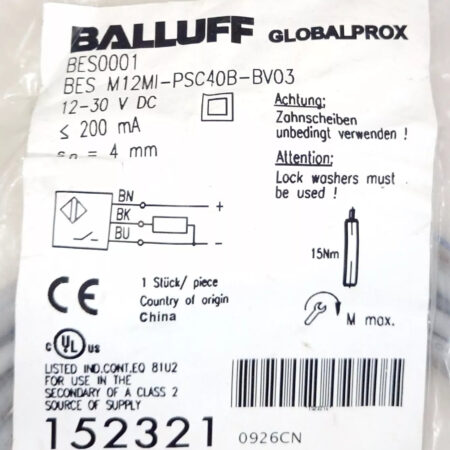 Balluff BES0001 Proximity Sensor Bes M12M1-PSC40B-BV03