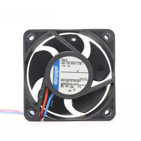 New Ebmpapst 624N DC 24V 92mA 2.2W 60*60*25MM 2-Wire 6100RPM Axial Cooling Fan