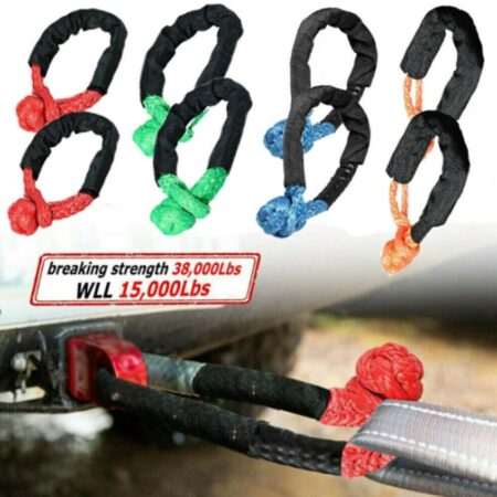 2Pcs Soft Shackle Rope Synthetic Tow Recovery Strap 38000 LBs WLL 7.5 Tons