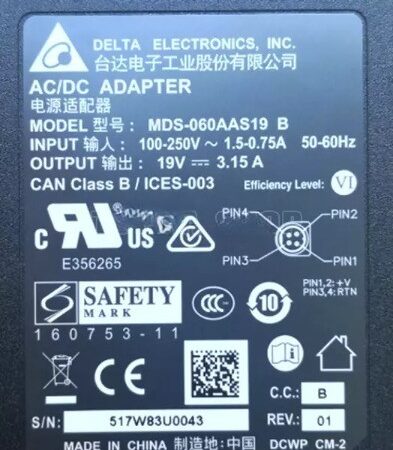 1pc 19V3.15A Four-Pin Power Adapter Cable MDS-060AAS19 B Round Mouth 4-Pin
