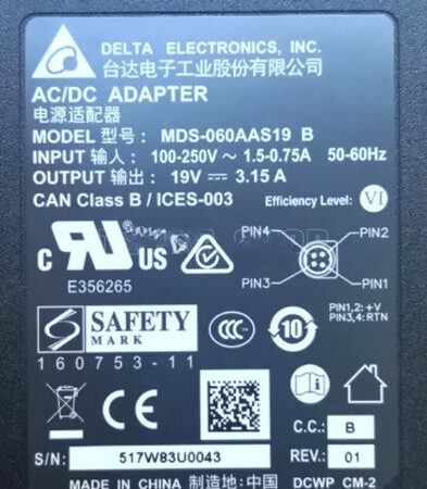 1pc 19V3.15A Four-Pin Power Adapter Cable MDS-060AAS19 B Round Mouth 4-Pin