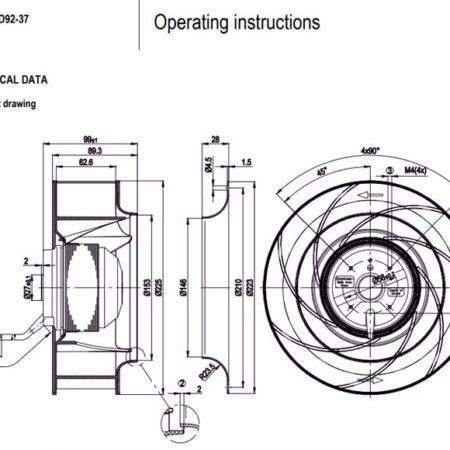 Ebmpapst R2E225-BD92-37 AC Centrifugal Fan 230V Φ225MM 0.6/0.93A 135/210W Fan